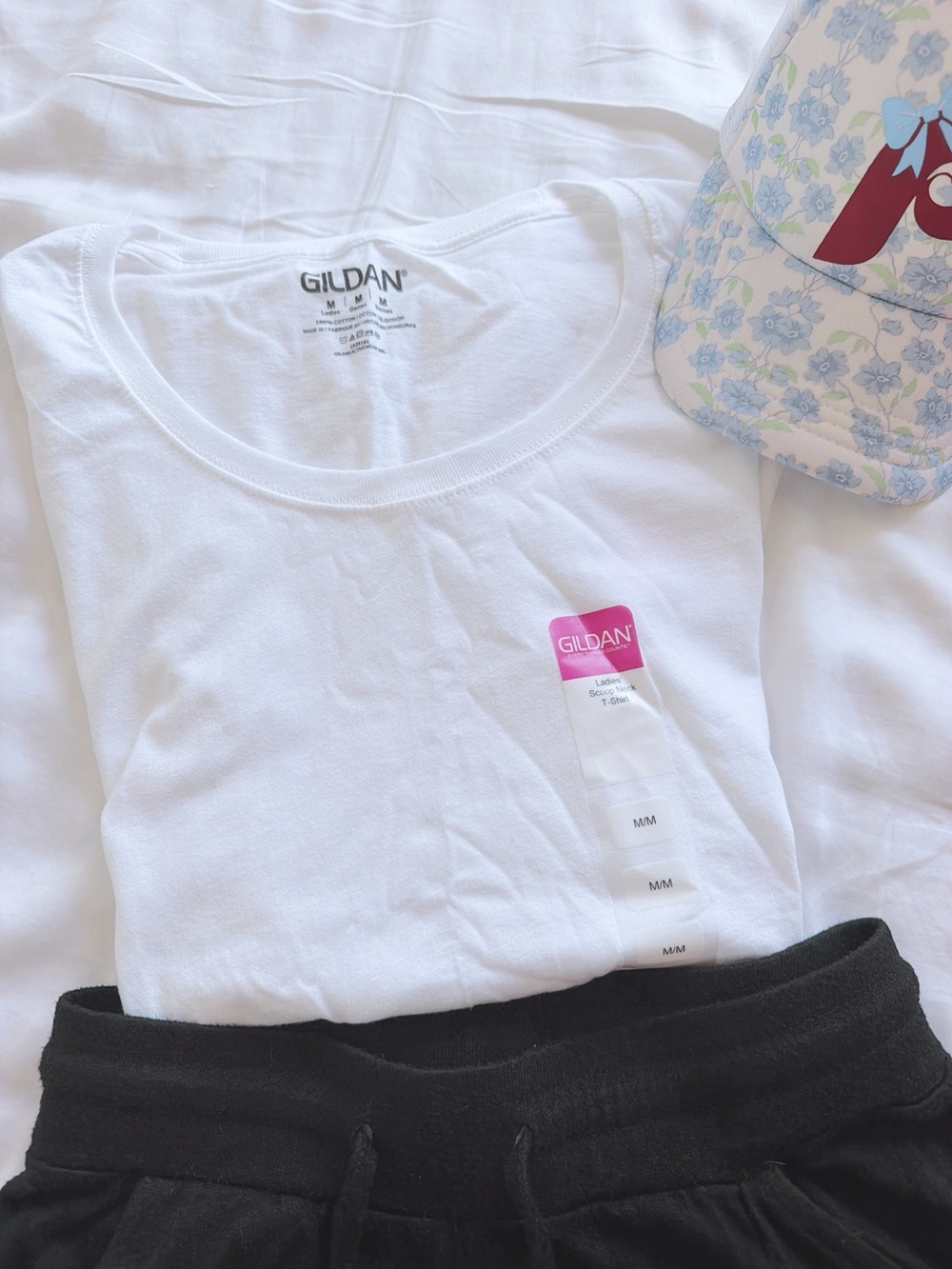 Gildan White Scoop Neck Ladies Tee